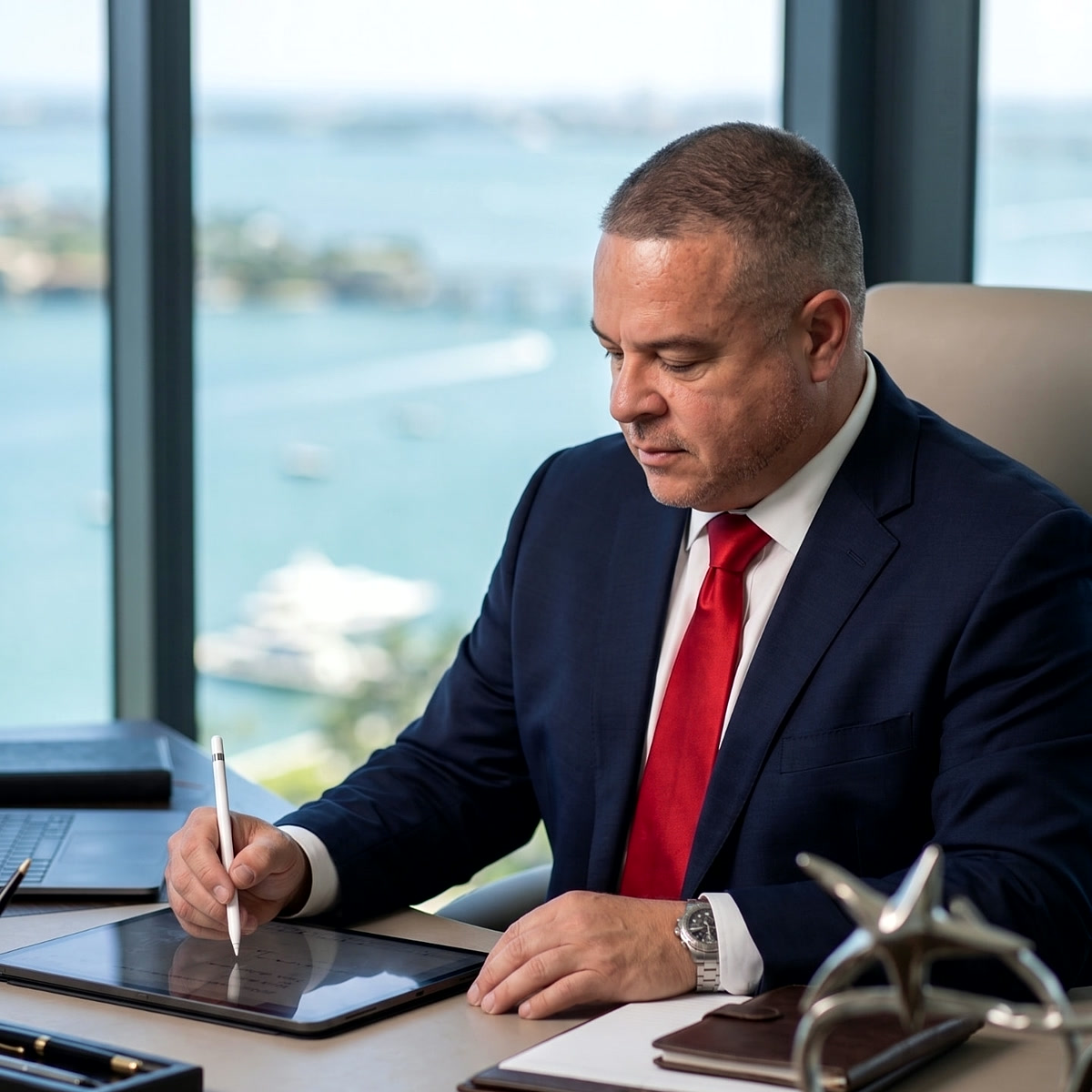 Carlos Cardenas reviewing documents at a conference table
